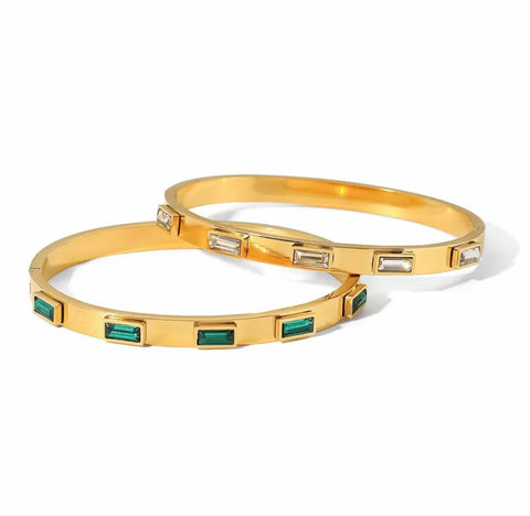 High quality 18K Gold Plated Stainless Steel Jewelry Square Green Zircon Crystal Bracelets