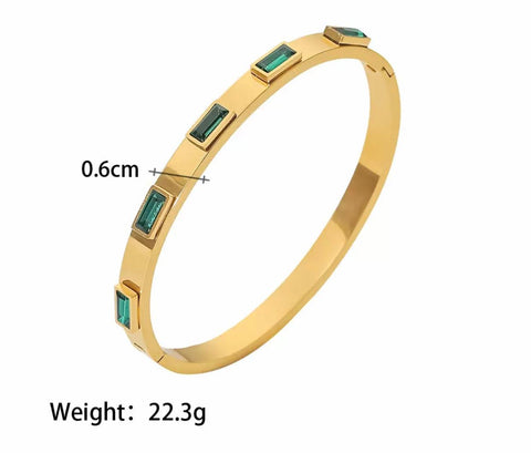 High quality 18K Gold Plated Stainless Steel Jewelry Square Green Zircon Crystal Bracelets