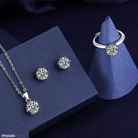 Round Silver Stone Pendant Set